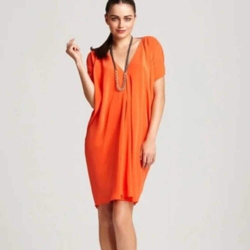 Vince red orange v-neck dolman sleeve silk minidress - Size Large